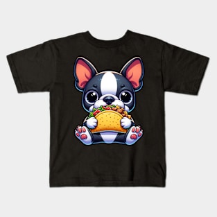 Boston Terrier Eating Taco Kids T-Shirt